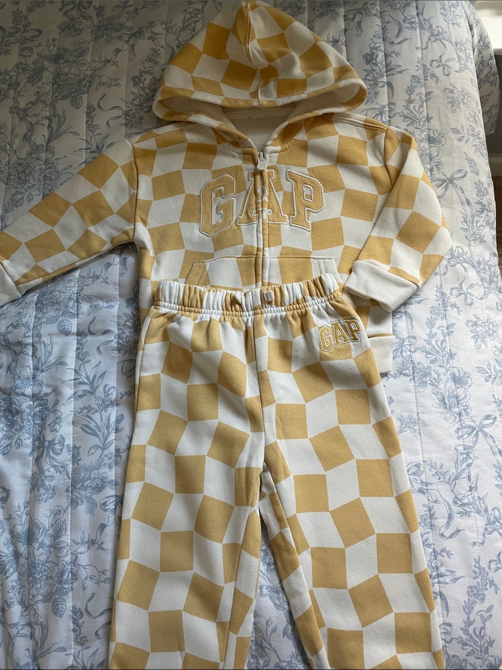 GAP Yellow and White Checkerboard Hoodie & Joggers Set 2T